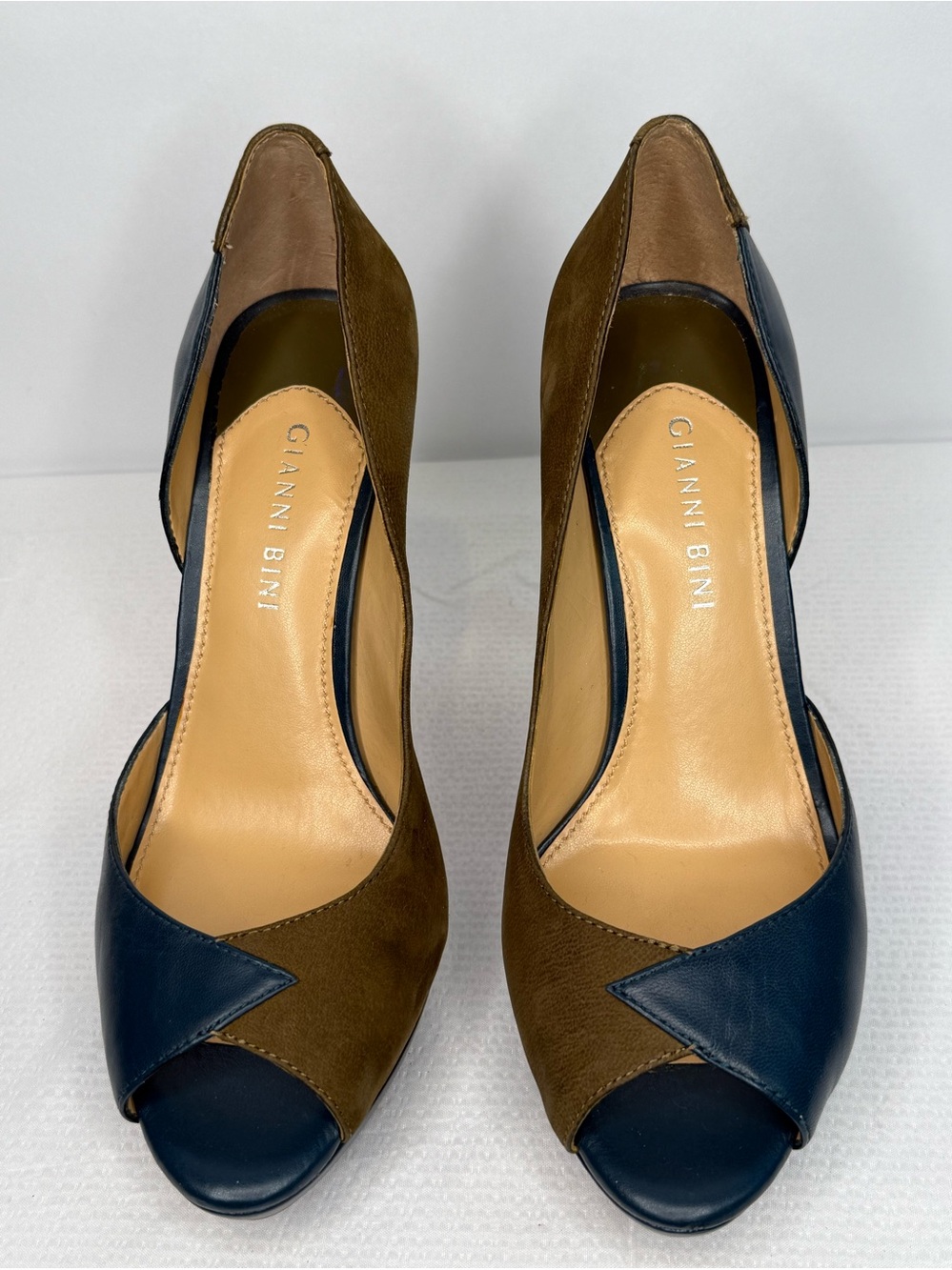 Gianni Bini Navy and Olive Green Peep Toe Heels